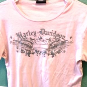 Harley Davidson tee no holes, or rips , good shape, pink
